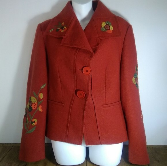 Script Wool Blend Embroidered Blazer Jacket 12 - Picture 2 of 7